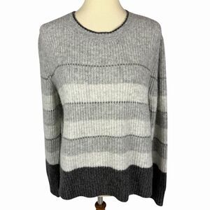 Splendid Wool Blend Gray Metallic Silver Striped High Low Pullover Sweater Med
